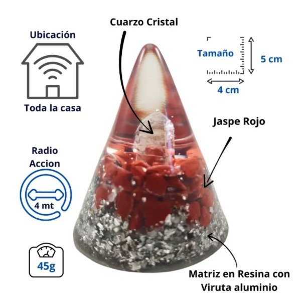 Producto - Pirámide cónica chica Cristal de Cuarzo y Jaspe marrón
