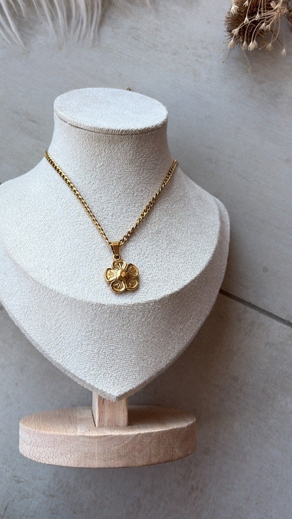 Producto - Collar de acero dorado dije flor