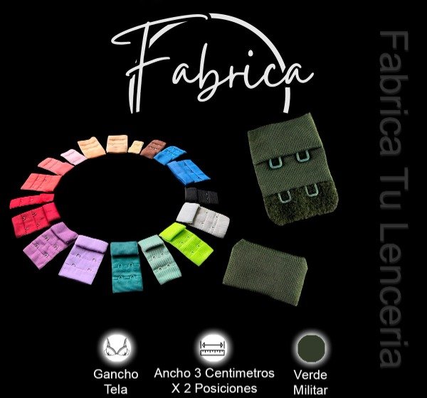 Producto - Gancho de tela Verde Militar 3cm x 2 posiciones (por unidad)