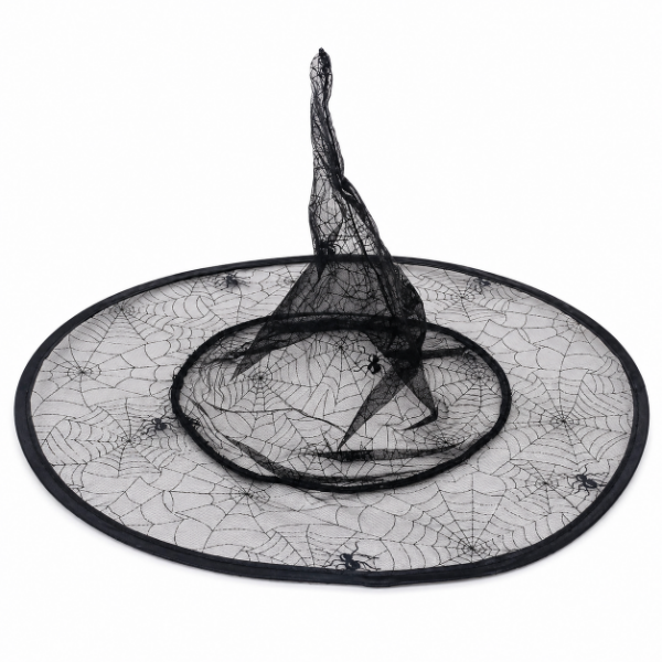Producto - Sombrero de bruja negro tul araña