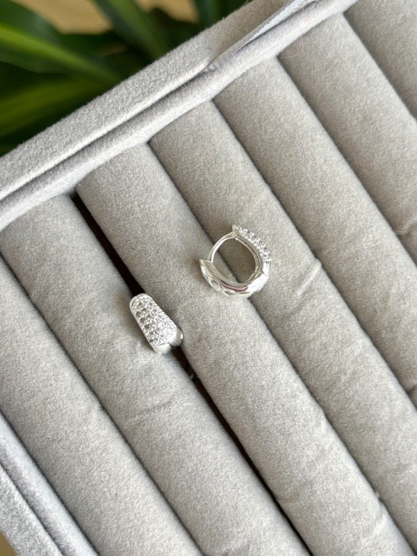 Producto - Mini Argollas con MicroCristales Acero Blanco