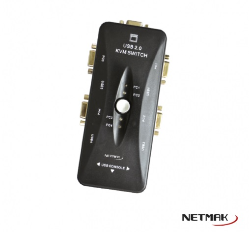 Producto - Switch KVM 4 puertos -4 usb tipo-B -3 usb tipo-A -4 vga -black -Netmak (NM-KVM4)