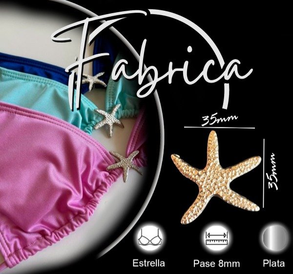 Producto - Herraje aplique malla estrella de mar chica. Pase: 8mm (1 unidad). Niquel/ Plata