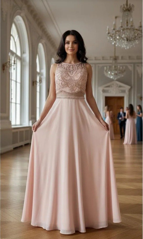 Vestido largo dos piezas bordado impactante — imagen 2