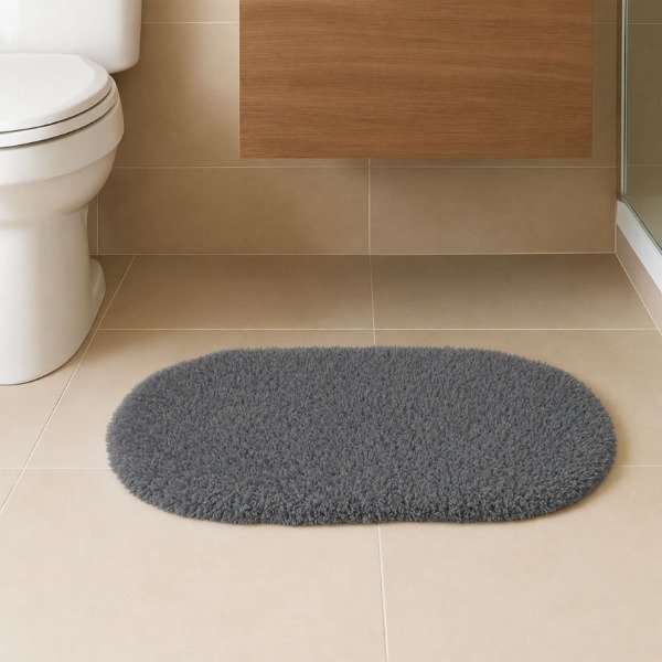 Producto - Alfombra para baño Oval Gris Peluda