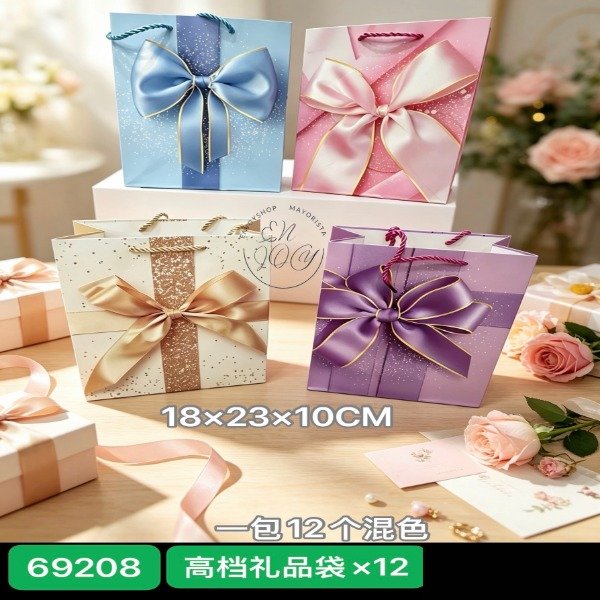 Producto - Bolsa De Regalo MEDIANA DIBUJO MOÑO Colores Con Manija 69208