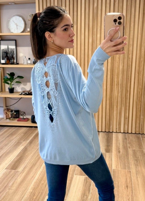 Producto - Sweaters Importados Espalda Brillos Strass - L-XL Celeste y Colores TRANS 48.000