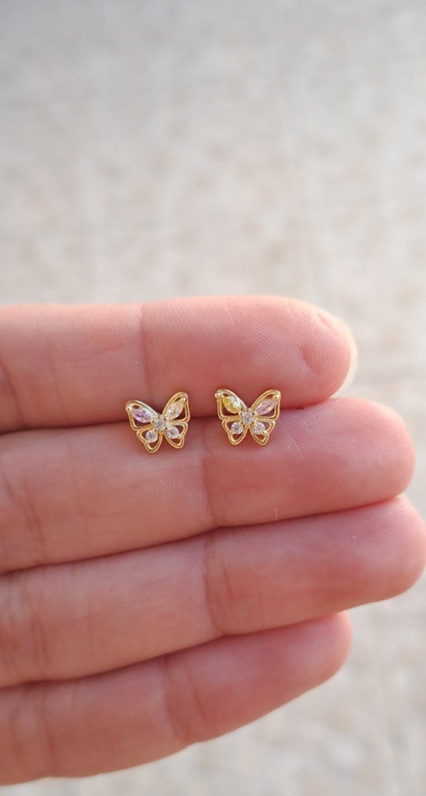 Producto - Aros de Plata con Baño Dorado Mariposas con Cubics (por par)