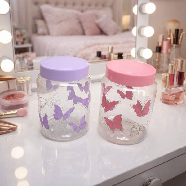 Producto - Tarro organizador decorado con mariposas de 1l