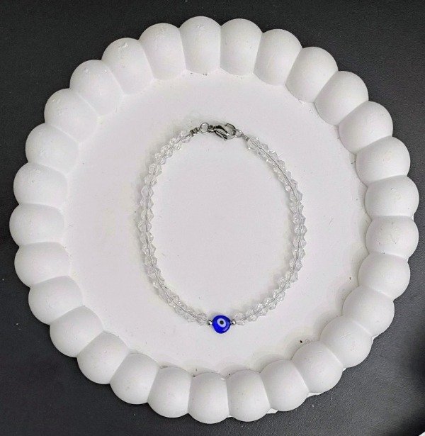 Producto - Pulsera Piedras Cristal con Ojito Blanca