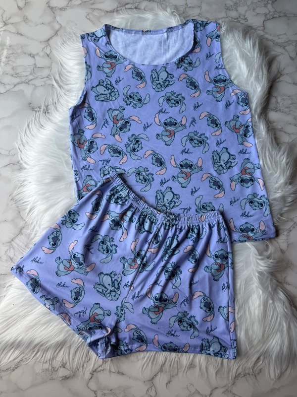 Producto - Pijama corto de short y musculosa ancha - Stitch Violeta