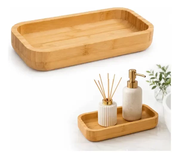 Producto - Bandeja Bambú Multiuso Deco Baño Desayuno 24x12cm