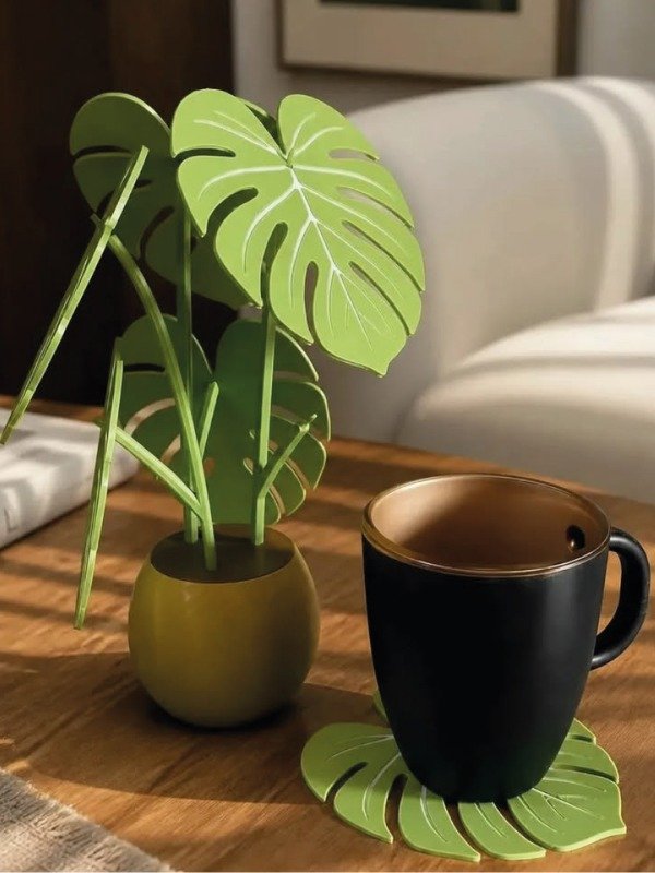 Producto - Posavasos Hoja de Monstera Set x6 con Diseño de Maceta - Verde - 0