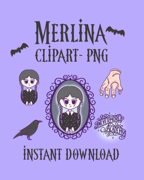 Producto - Merlina Wednesday Addams Clipart PNG SVG Set Digital