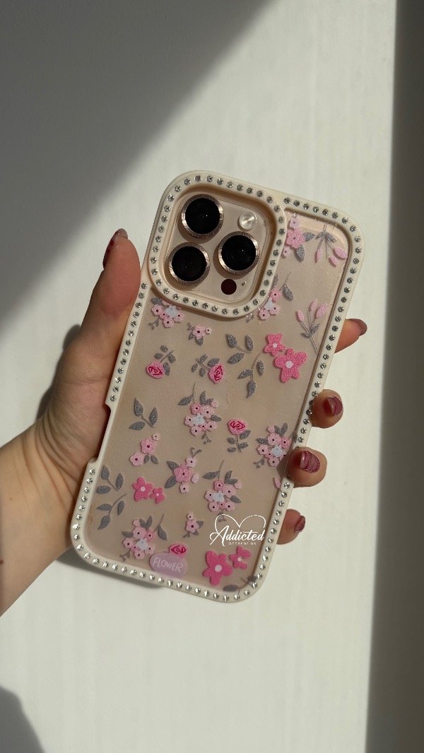 Producto - Case flowers strass 360 beige
