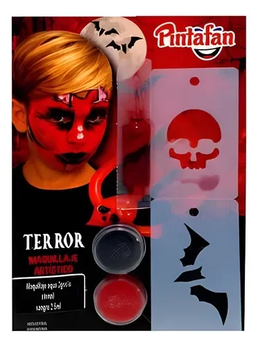 Producto - KIT DE MAQUILLAJE DIABLO CON SANGRE/STENCIL HALLOWEEN X1