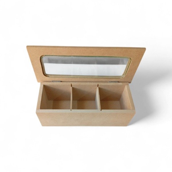 Producto - CAJA DE TE 3 DIVISORIOS CON VIDRIO Y BISAGRAS