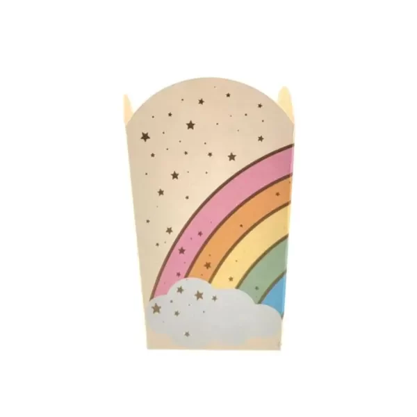Producto - Cajita pochoclera tematica x10un ARCOIRIS CON STAMPING DORADO