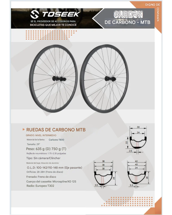 Producto - Ruedas de carbono MTB Toseek 29 eje pasante 28-36 - 3