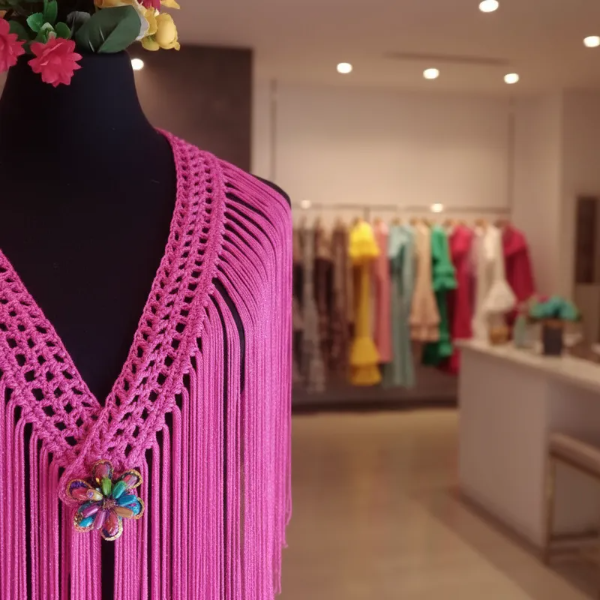 Producto - Tira De Flecos Para Escote 80 Cm Fucsia PRE VENTA