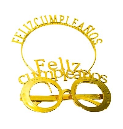 Producto - Anteojo-vincha "Feliz Cumpleaños" Dorado