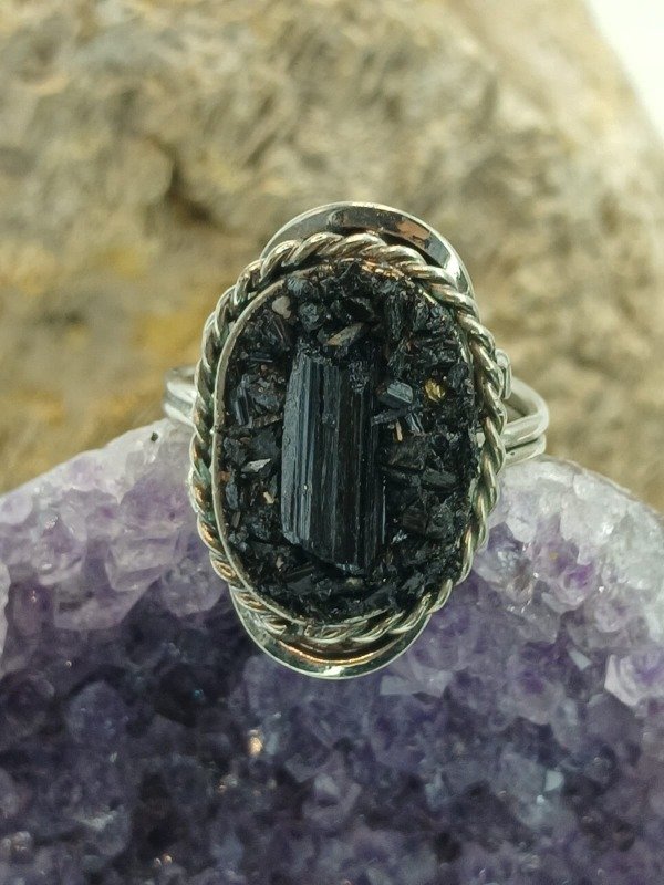 Producto - Anillo de Piedra y Polvo Turmalina de Alpaca