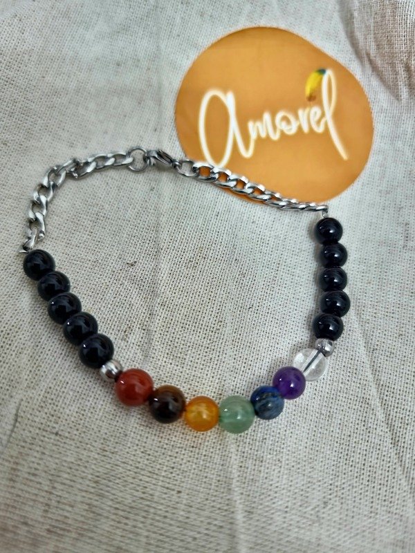 Producto - Pulsera 7 Chakras y Obsidiana (bolitas)