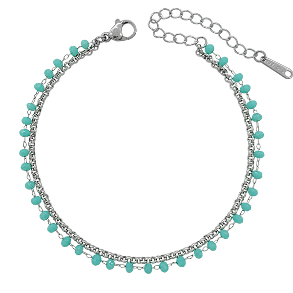 Producto - Pulsera de acero quirúrgico - Doble - Cristales - Celeste