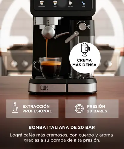 Producto - Cafetera Expreso Semi Automática 20 Bar Con Espumador De Leche -Cuk By Gadnic - 3