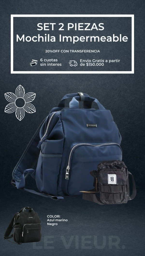 Producto - SET 2 PIEZAS "MOCHILA IMPERMEABLE"