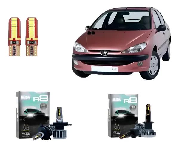 Producto - Kit Cree Led R8 Luz Baja Alta Y Antiniebla Peugeot 206