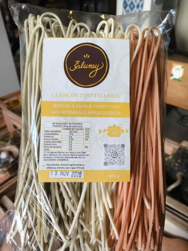 Producto - Fideos de Semolin, Albahaca, Tomate y Ajo - Eluney