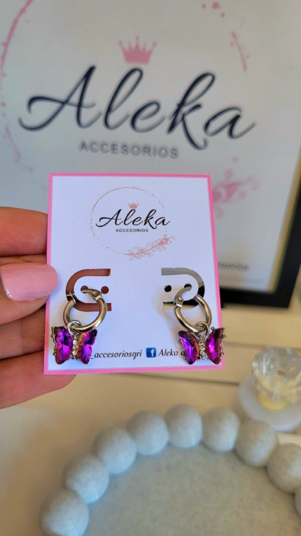 Producto - Argollas dije mariposa púrpura de acero quirúrgico - 0
