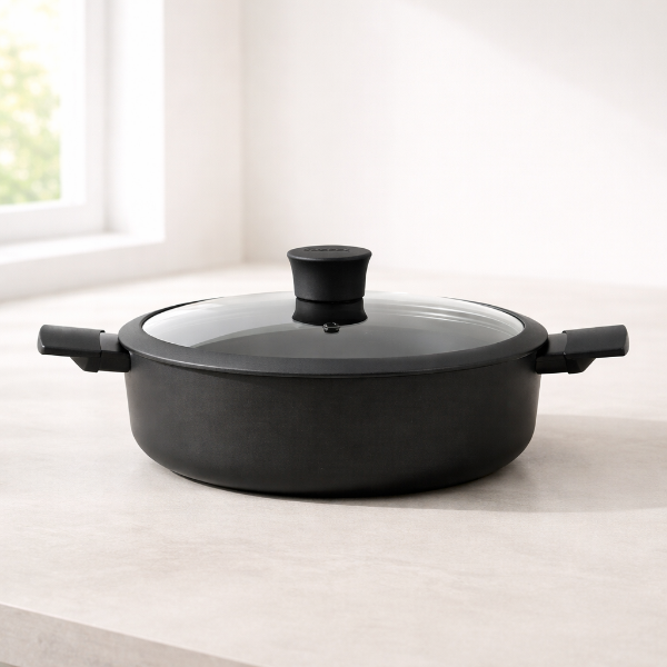 Producto - Cacerola Arrocera 28 cm Negra Antiadherente con Tapa de Vidrio Hudson