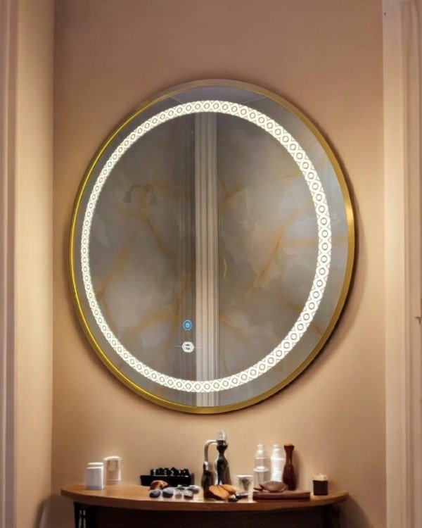 Producto - Espejo De Baño De 60cm Con Marco De Aluminio- Luz Led