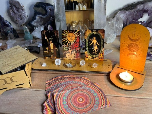 Producto - Set de Tarot y Oráculo Triple Luna - Caja + Porta Cartas + Porta Vela - 2