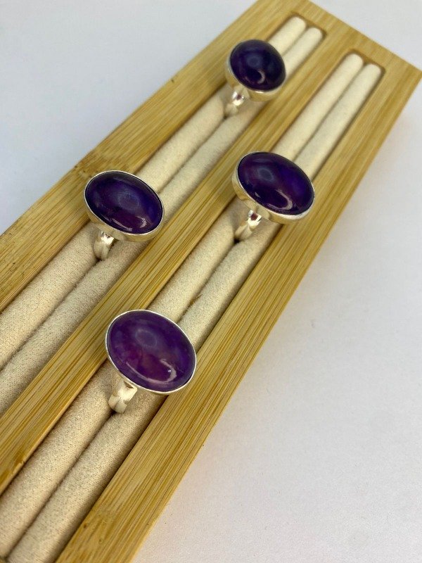 Producto - Anillo Regulable Baño en Plata de Piedra Amatista