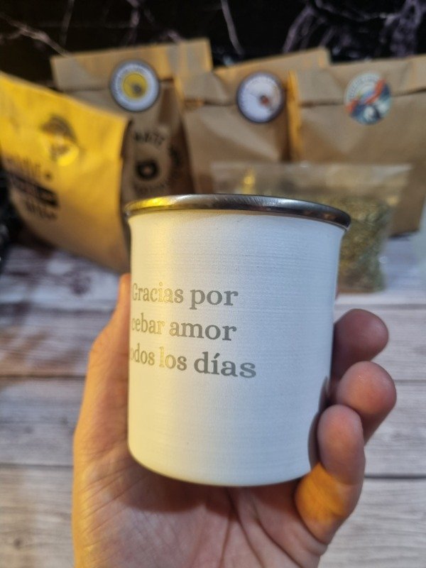 Producto - Mate vasito de acero inoxidale color blanco personalizado - 1