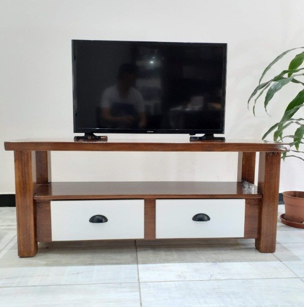 Producto - Rack Mesa Lcd Bajo 120x40x50alt Color Roble Claro M. Maciza
