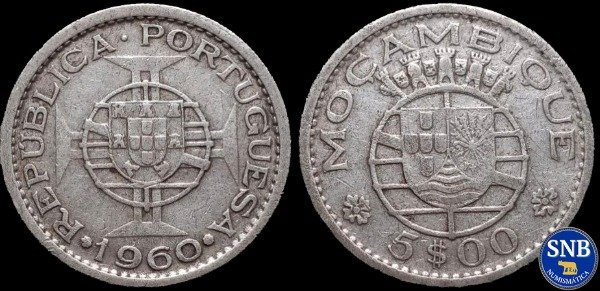 Producto - Mozambique - 5 Escudos (1960) KM #84 Plata - Provincia Portuguesa de Ultramar