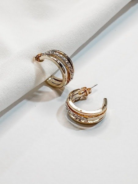 Producto - Aros strass GRETA - 2cm - Acero dorado