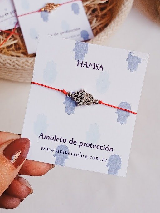 Producto - Pulsera roja ajustable hamsa plateada