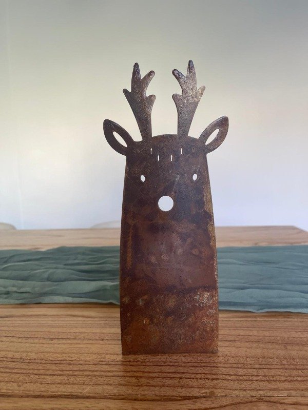 Producto - Porta Vela Reno Figura Decorativa En Hierro Oxidado 9 X 26