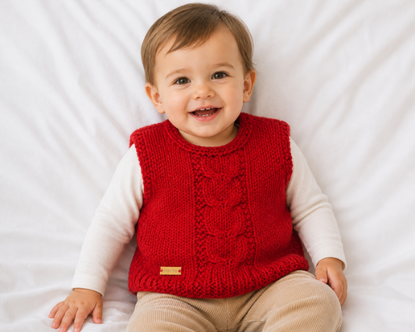 Producto - Chaleco rojo con trenza y botón en el cuello 1-2 años