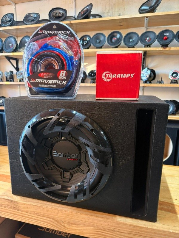 Producto - COMBO SUB 12" BOMBER 250RMS + POTE 400.4 TARAMPS + CABLES + CAJON MDF SLOT