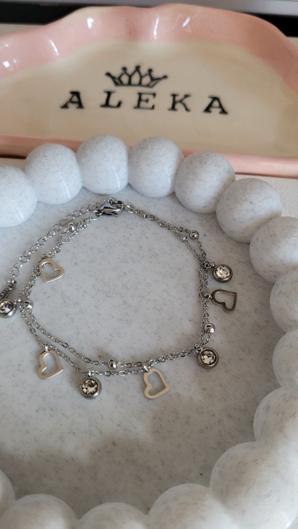 Producto - Pulsera doble con dijes de corazones y strass de acero quirúrgico - 2
