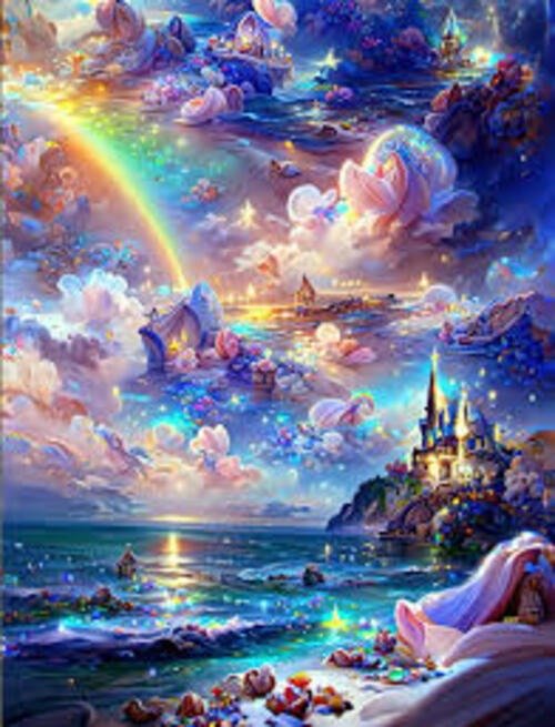 Producto - DIAMOND PAINTING 20X30 CASTILLO BAJO EL ARCOIRIS