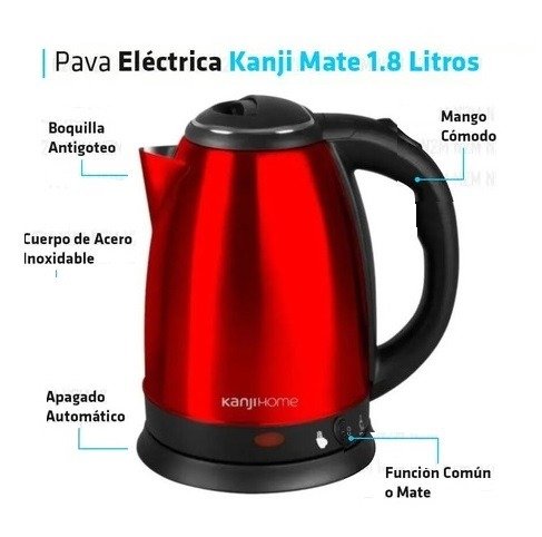 Producto - PAVA ELÉCTRICA POTENCIA 1500W 1.8L CORTE MATE ACERO ROJA