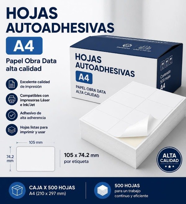 Producto - Hojas Autoadhesivas A4 Blancas - 105 x 74.2 mm Caja x 900
