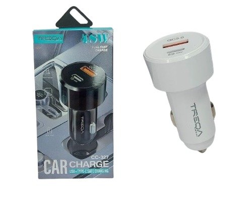 Producto - Cargador auto treqa carga ultra rapida un usb 3.0 mas un tipo c 30w Treqa